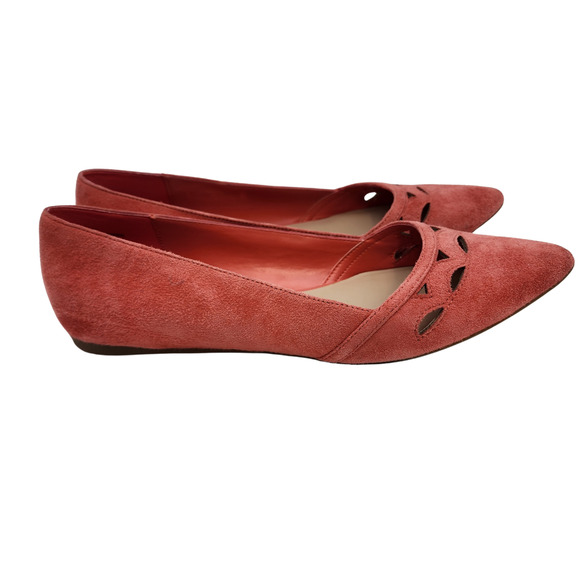 Audrey Brooke Pointed Toe Suede Flats Size 8M Coral Chic Marte Laser Cutout - Picture 3 of 10